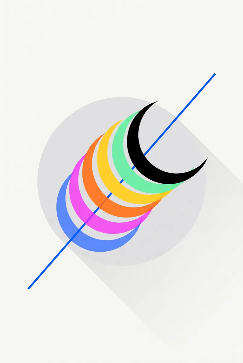 Layered 2D motion graphic shapes in brand colours
