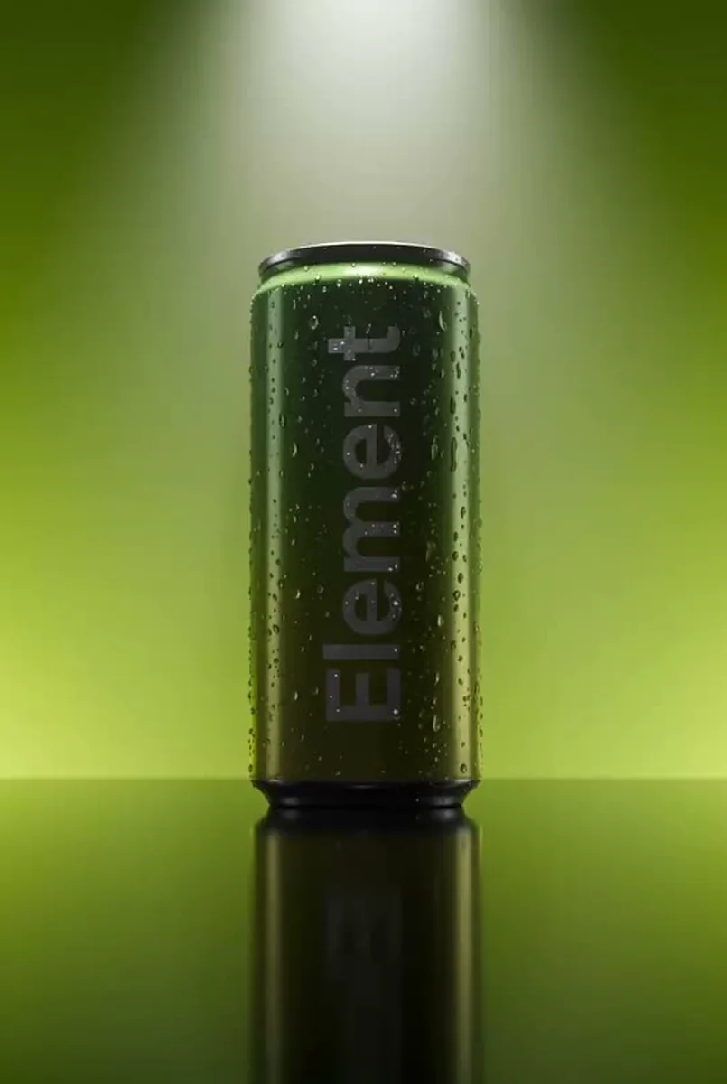 Photoreal 3D product render of a chilled beverage can, lit in studio